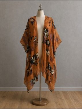 Womens Sheer Floral Kimono Cardigan Beach Cover Up Boho Flowing Lightweight One